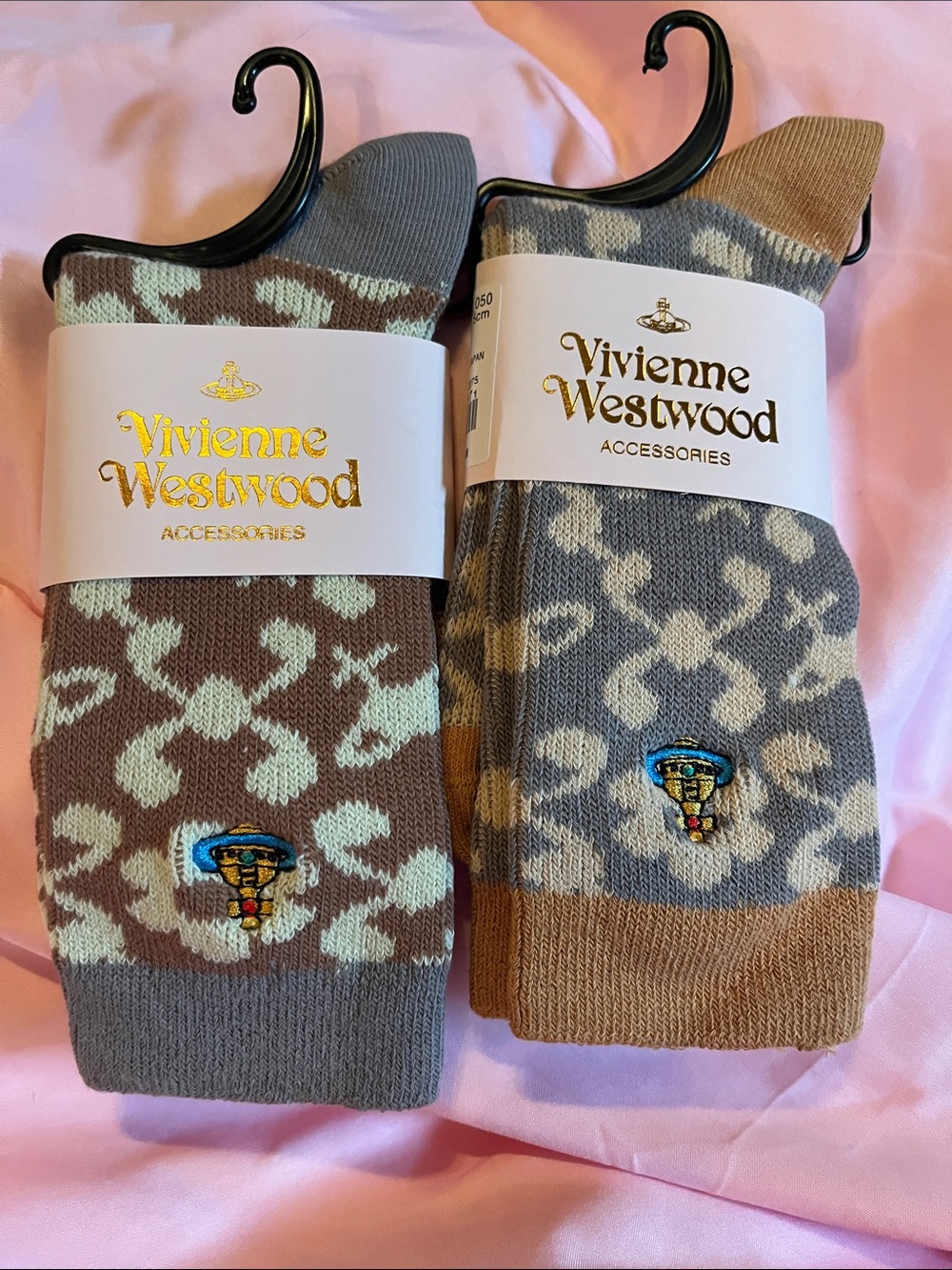 Vivienne Westwood Brown & Gray Patterned Crew Socks with Orb Embroidery